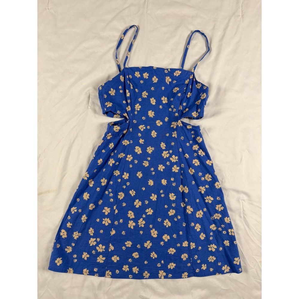 Zara Blue Mini Dress with Cream Floral Print